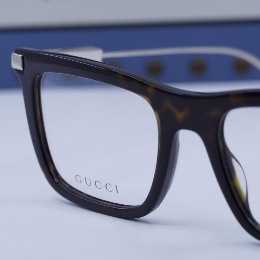 Gucci GG1438O 002 Square Eyeglasses 53mm Havana/Silver - Picture 6 of 12